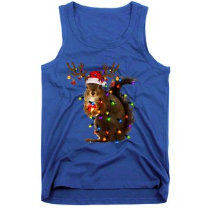 Funny Squirrel Christmas Tree Lights Reindeer Santa Hat Xmas Gift Tank Top