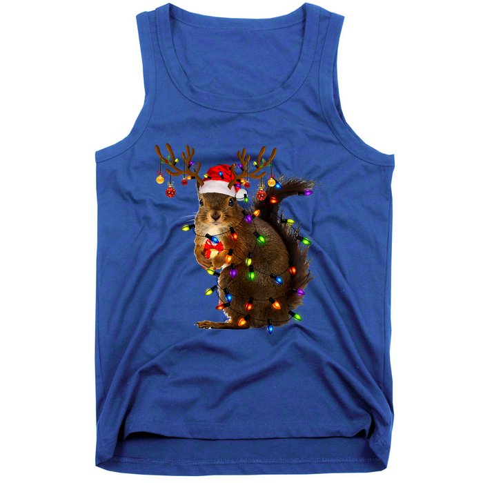 Funny Squirrel Christmas Tree Lights Reindeer Santa Hat Xmas Gift Tank Top