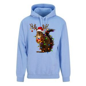 Funny Squirrel Christmas Tree Lights Reindeer Santa Hat Xmas Gift Unisex Surf Hoodie