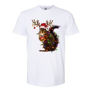 Funny Squirrel Christmas Tree Lights Reindeer Santa Hat Xmas Gift Softstyle CVC T-Shirt