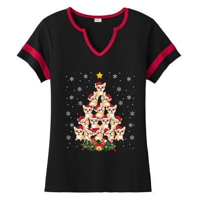 Funny Santa Corgi Xmas Gift Corgi Christmas Tree Great Gift Ladies Halftime Notch Neck Tee