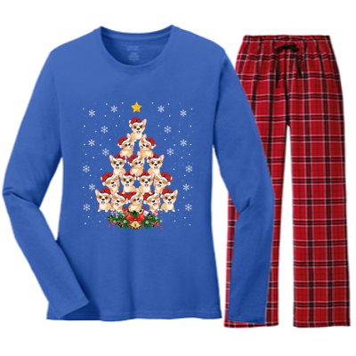 Funny Santa Corgi Xmas Gift Corgi Christmas Tree Great Gift Women's Long Sleeve Flannel Pajama Set 