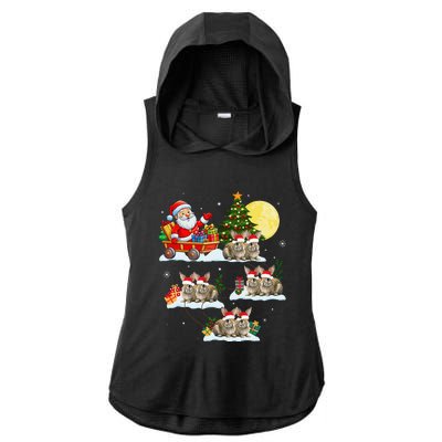 Funny Santa Claus Riding Bunny Rabbit Sleigh Christmas Ladies PosiCharge Tri-Blend Wicking Draft Hoodie Tank