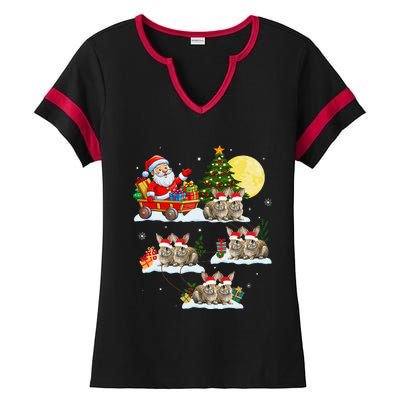 Funny Santa Claus Riding Bunny Rabbit Sleigh Christmas Ladies Halftime Notch Neck Tee