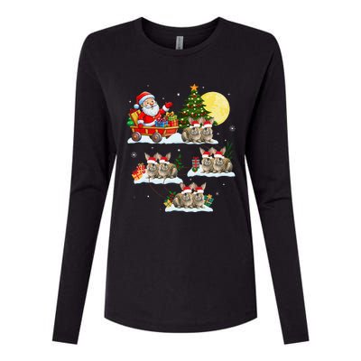 Funny Santa Claus Riding Bunny Rabbit Sleigh Christmas Womens Cotton Relaxed Long Sleeve T-Shirt