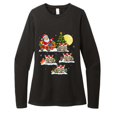 Funny Santa Claus Riding Bunny Rabbit Sleigh Christmas Womens CVC Long Sleeve Shirt