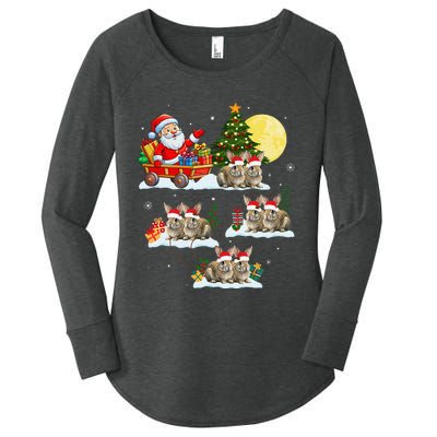 Funny Santa Claus Riding Bunny Rabbit Sleigh Christmas Women's Perfect Tri Tunic Long Sleeve Shirt