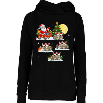 Funny Santa Claus Riding Bunny Rabbit Sleigh Christmas Womens Funnel Neck Pullover Hood