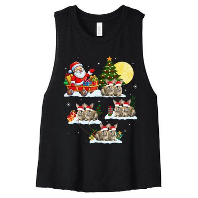 Funny Santa Claus Riding Bunny Rabbit Sleigh Christmas Women's Racerback Cropped Tank