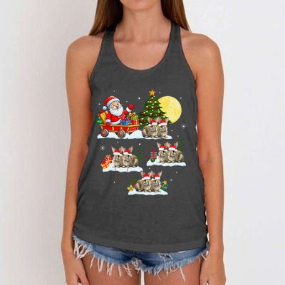 Funny Santa Claus Riding Bunny Rabbit Sleigh Christmas Women's Knotted Racerback Tank