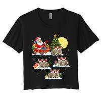 Funny Santa Claus Riding Bunny Rabbit Sleigh Christmas Women's Crop Top Tee