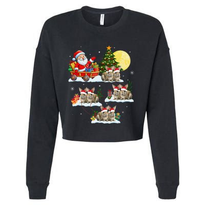 Funny Santa Claus Riding Bunny Rabbit Sleigh Christmas Cropped Pullover Crew