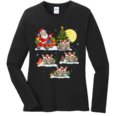 Funny Santa Claus Riding Bunny Rabbit Sleigh Christmas Ladies Long Sleeve Shirt