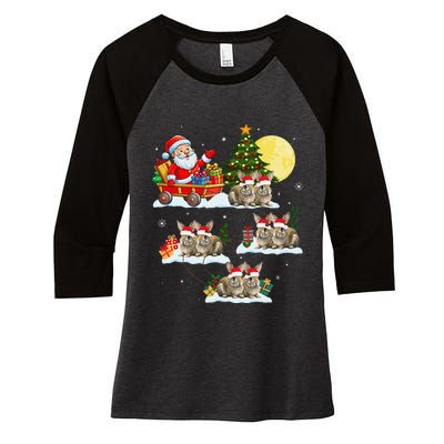 Funny Santa Claus Riding Bunny Rabbit Sleigh Christmas Women's Tri-Blend 3/4-Sleeve Raglan Shirt