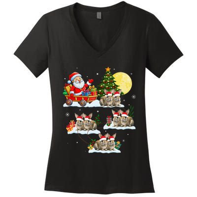 Funny Santa Claus Riding Bunny Rabbit Sleigh Christmas Women's V-Neck T-Shirt