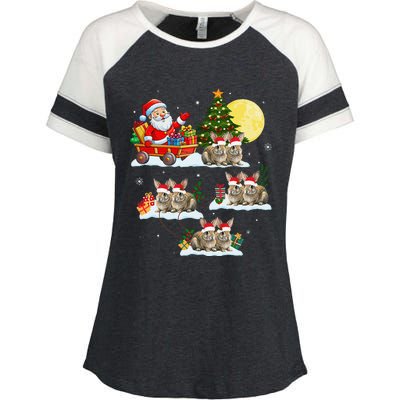 Funny Santa Claus Riding Bunny Rabbit Sleigh Christmas Enza Ladies Jersey Colorblock Tee