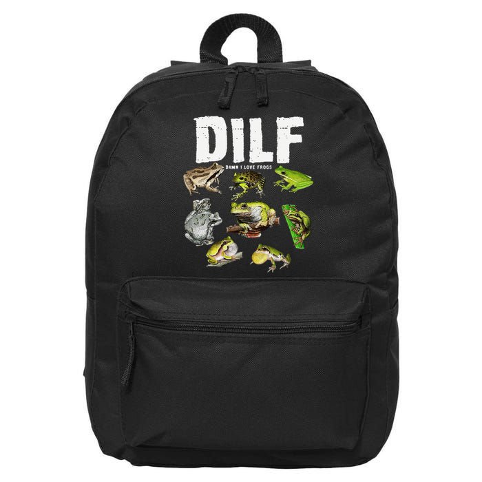 Funny Saying DILF Damn I Love Frogs Animals 16 in Basic Backpack