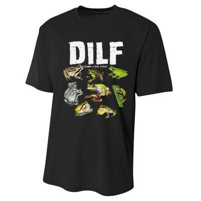 Funny Saying DILF Damn I Love Frogs Animals Performance Sprint T-Shirt