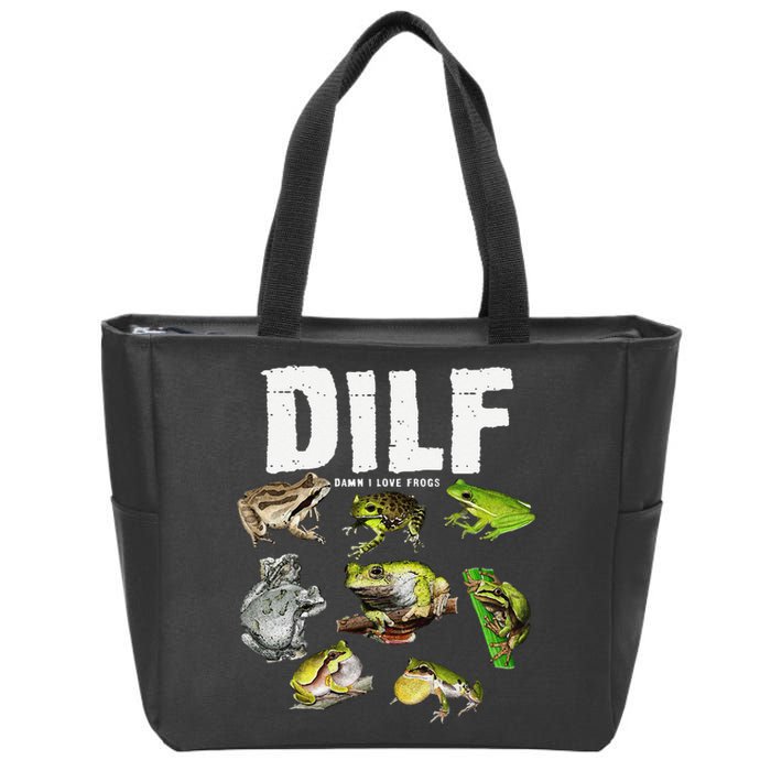 Funny Saying DILF Damn I Love Frogs Animals Zip Tote Bag