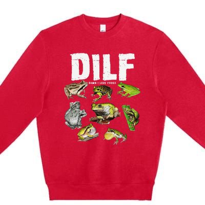 Funny Saying DILF Damn I Love Frogs Animals Premium Crewneck Sweatshirt