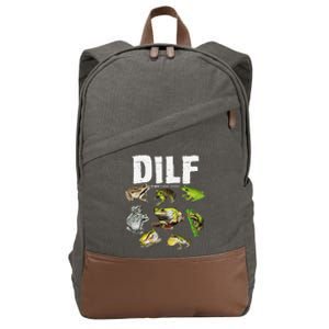 Funny Saying DILF Damn I Love Frogs Animals Cotton Canvas Backpack