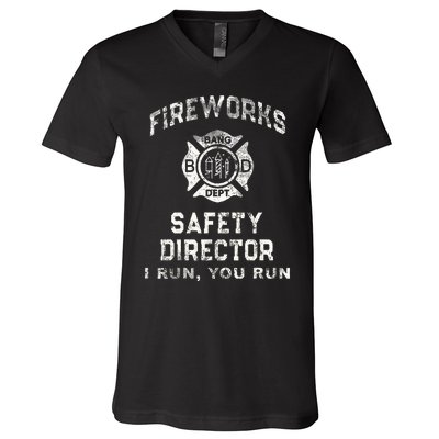 Fireworks Safety Director 4th Of July Firefighter V-Neck T-Shirt