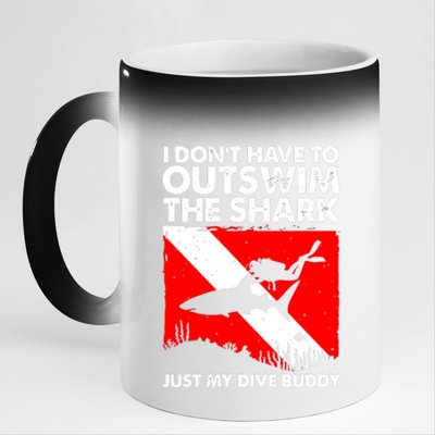 Funny Scuba Diving Design For Men Women Shark Diving Buddy 11oz Black Color Changing Mug