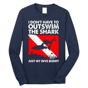 Funny Scuba Diving Design For Men Women Shark Diving Buddy Long Sleeve Shirt