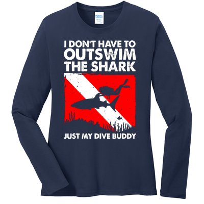 Funny Scuba Diving Design For Men Women Shark Diving Buddy Ladies Long Sleeve Shirt