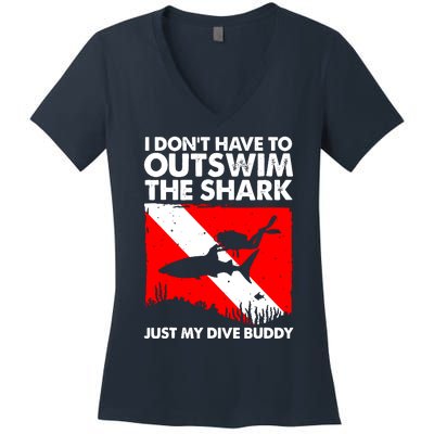 Funny Scuba Diving Design For Men Women Shark Diving Buddy Women's V-Neck T-Shirt