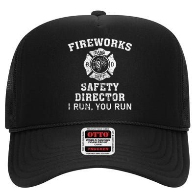 Fireworks Safety Director I Run You Run Bang High Crown Mesh Back Trucker Hat