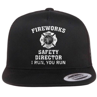 Fireworks Safety Director I Run You Run Bang Flat Bill Trucker Hat