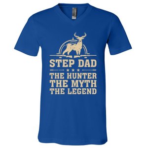 Funny Step Dad The Hunter The Myth The Legend Fathers Day Cute Gift V-Neck T-Shirt