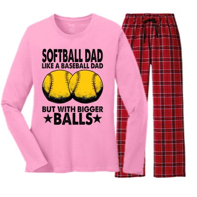 Funny Softball Dad Like A Baseball Dad But With Bigger Balls Gift Women's Long Sleeve Flannel Pajama Set 