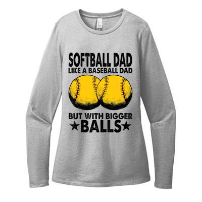 Funny Softball Dad Like A Baseball Dad But With Bigger Balls Gift Womens CVC Long Sleeve Shirt