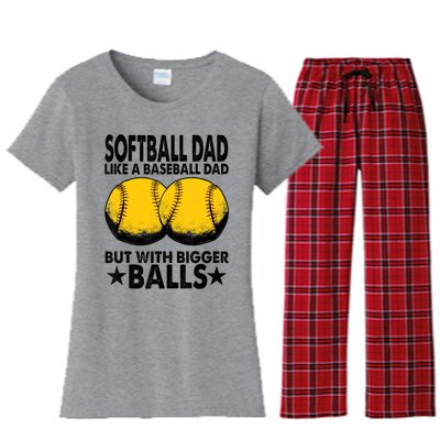 Funny Softball Dad Like A Baseball Dad But With Bigger Balls Gift Women's Flannel Pajama Set