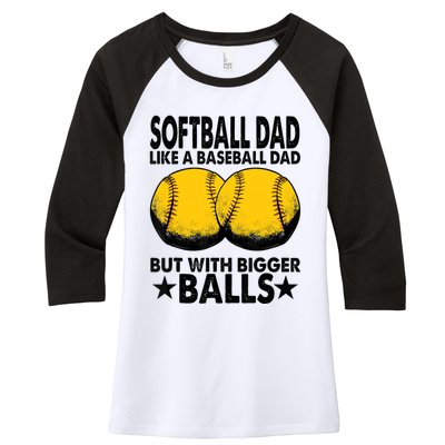 Funny Softball Dad Like A Baseball Dad But With Bigger Balls Gift Women's Tri-Blend 3/4-Sleeve Raglan Shirt