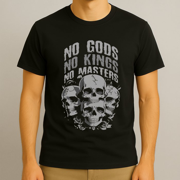 Funny Skull Design No Gods No Kings No T-Shirt