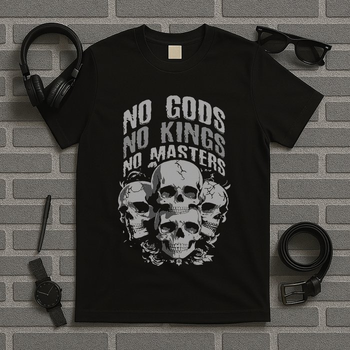 Funny Skull Design No Gods No Kings No T-Shirt
