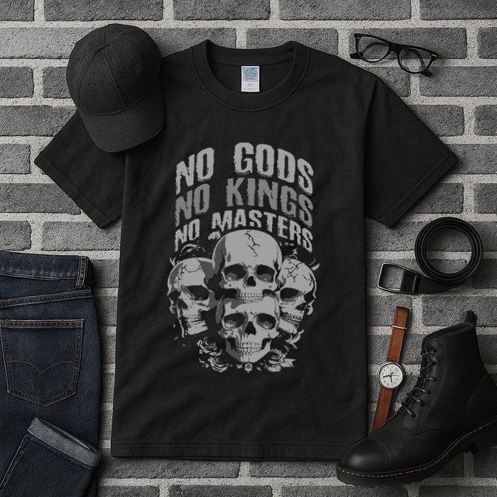 Funny Skull Design No Gods No Kings No Tall T-Shirt