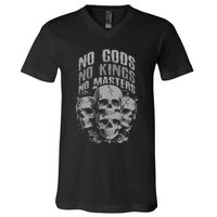 Funny Skull Design No Gods No Kings No V-Neck T-Shirt