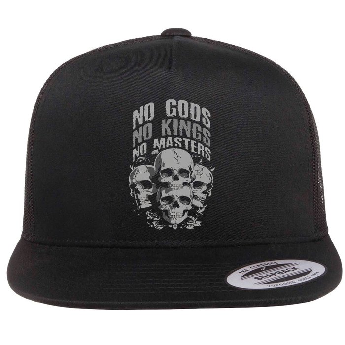 Funny Skull Design No Gods No Kings No Flatbill Hat