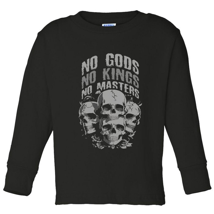Funny Skull Design No Gods No Kings No Toddler Long Sleeve Shirt