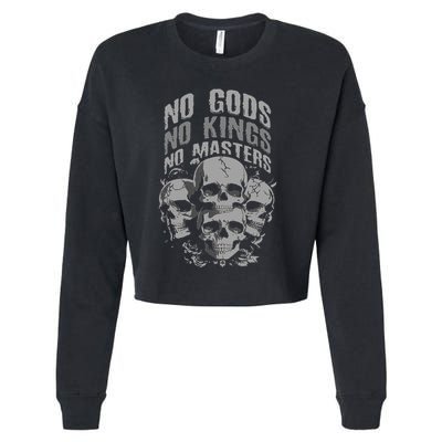 Funny Skull Design No Gods No Kings No Cropped Pullover Crew