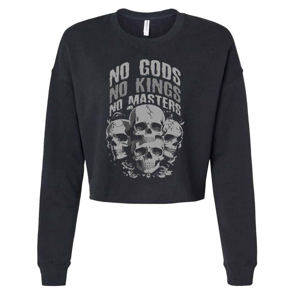 Funny Skull Design No Gods No Kings No Cropped Pullover Crew