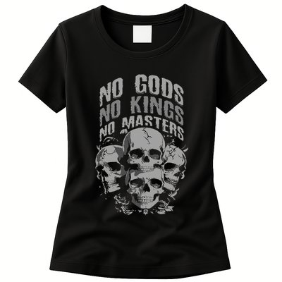 Funny Skull Design No Gods No Kings No Womens T-Shirt