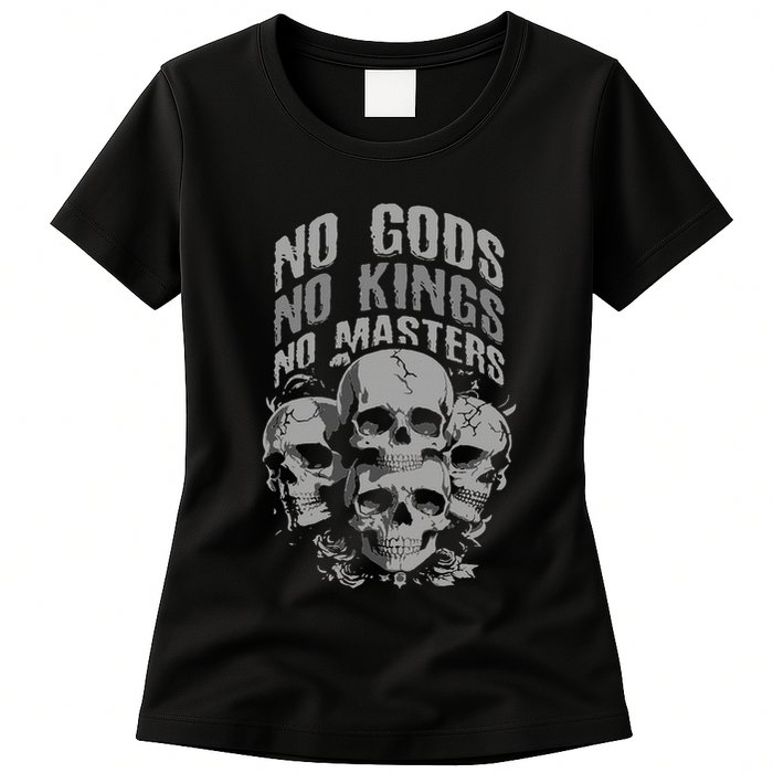 Funny Skull Design No Gods No Kings No Womens T-Shirt