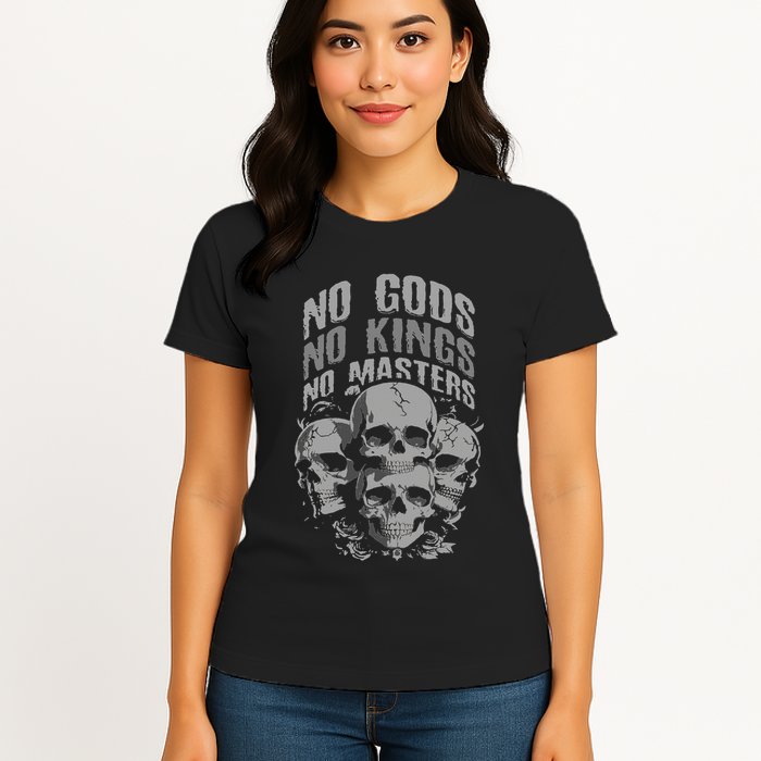Funny Skull Design No Gods No Kings No Womens T-Shirt