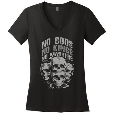 Funny Skull Design No Gods No Kings No Women's V-Neck T-Shirt