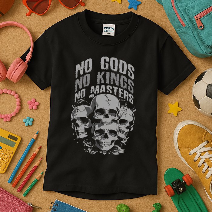 Funny Skull Design No Gods No Kings No Kids T-Shirt